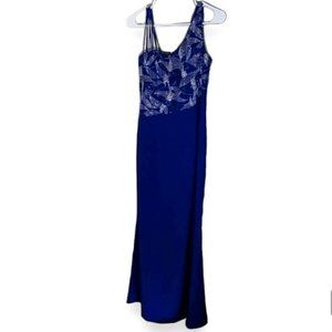 Daymor  Couture Formal Gown Royal Blue Silver Beaded Lined Sleeveless size 12